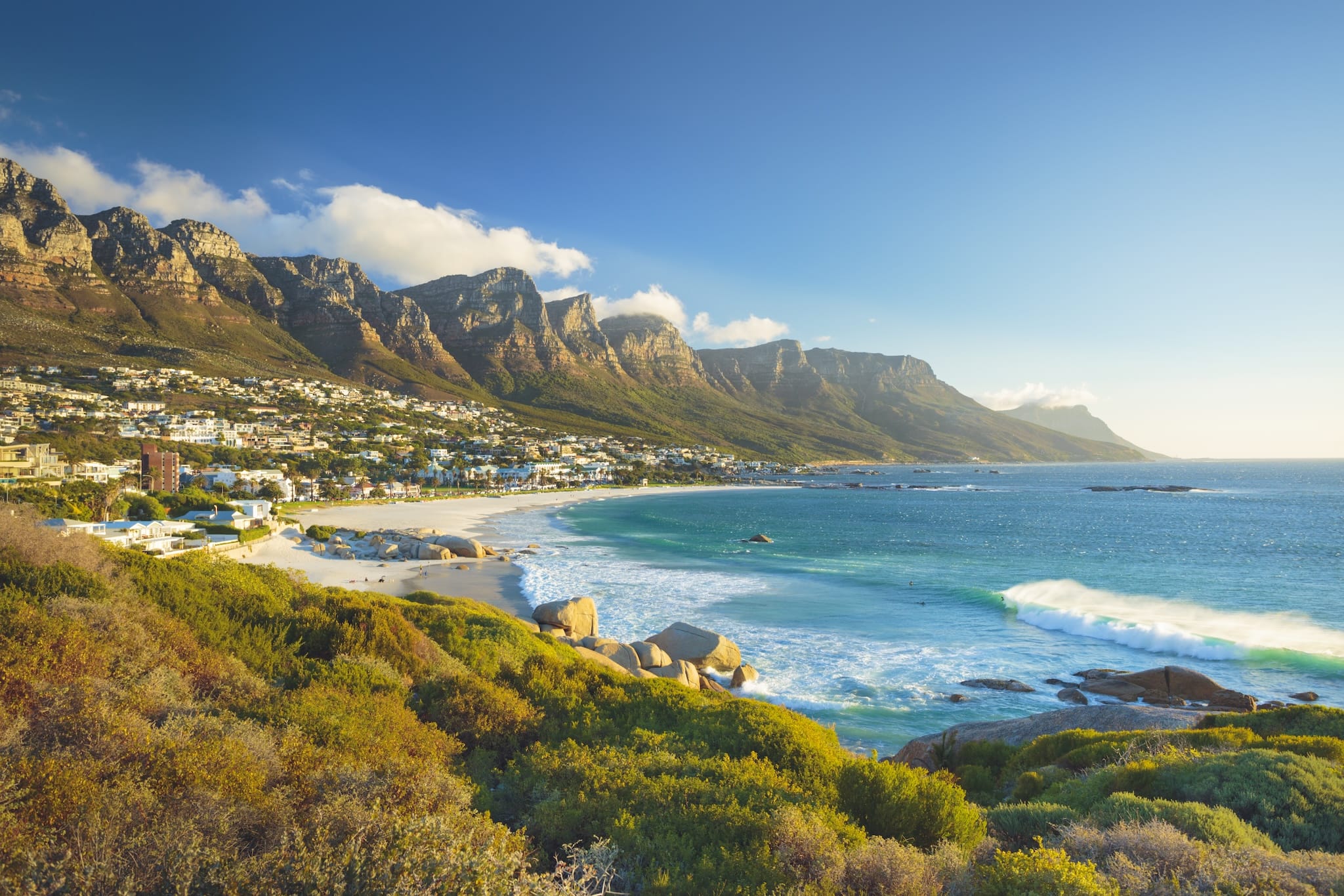 Twelve Apostles mountain in Camps Bay, Cape Town, South Africa A sunlit coastal view of Cape Town’s Camps Bay contradicts the tone of recent travel advisory reports